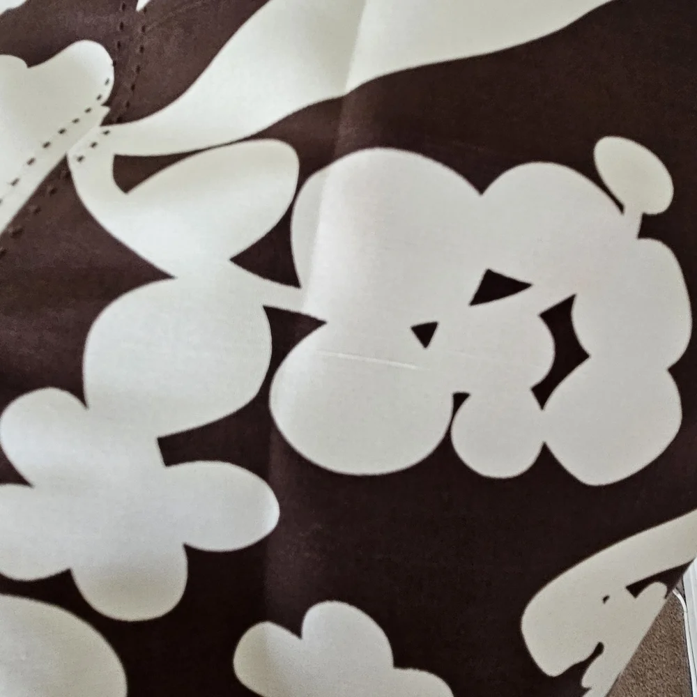 Tory Burch Silk Dress Size 10 Brown White Bold Floral A-Line Top Stitching